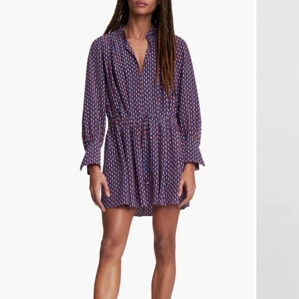 Rag & Bone Carly Long Sleeve V-neck Silk Shirt Dress Size Small